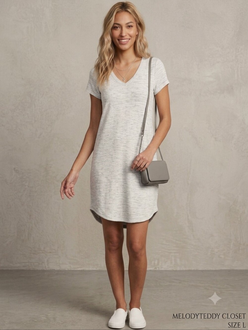 Merona Heather Gray Space Dye V-Neck T-Shirt Dress Size L